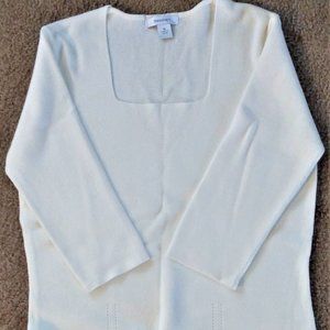 TWO MEDIUM  LADIES KNIT TOPS.  ONE WHITE DRESS BARN  & ONE PALE BLUE TALBOTS